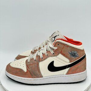 Nike Air Jordan 1 Mid Youth Size 5.5Y Women 7 DV1336-800 Orange Black White Shoe